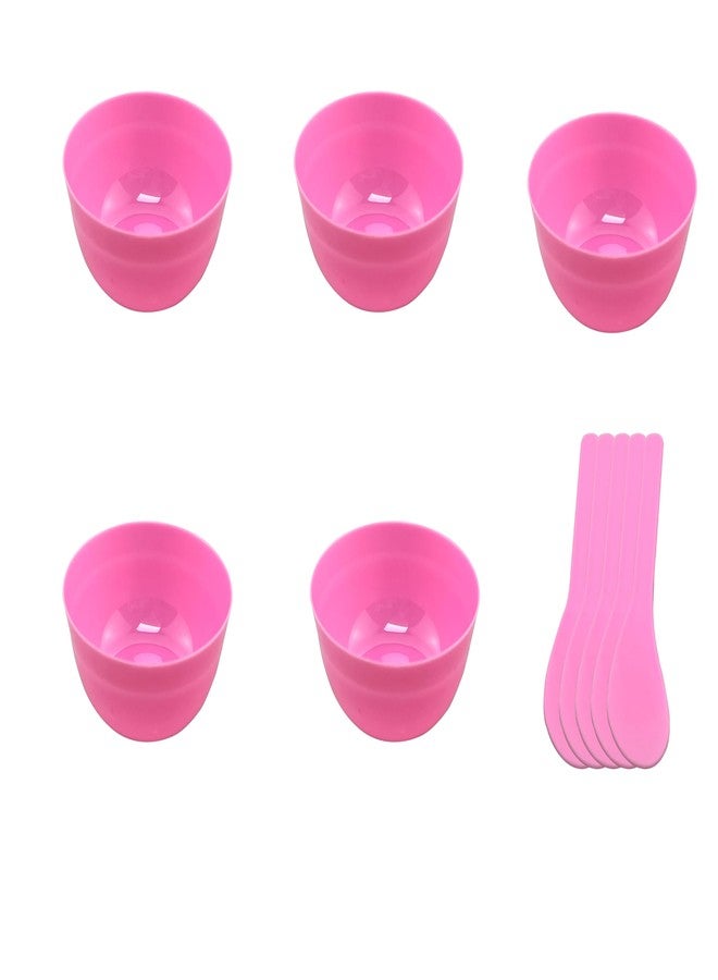 CGECGE ZHUUO DIY Slime Making Tools 5Sets Deep Pink PP Plastic Glue Mixing Bowls with 5Sets Glue Mixing Spoons for Funny Craft Making Arts - Image 1